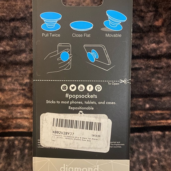 PopSockets PopGrip Metallic Diamond Cell Phone Grip & Stand - Rose Gold - Picture 5 of 5
